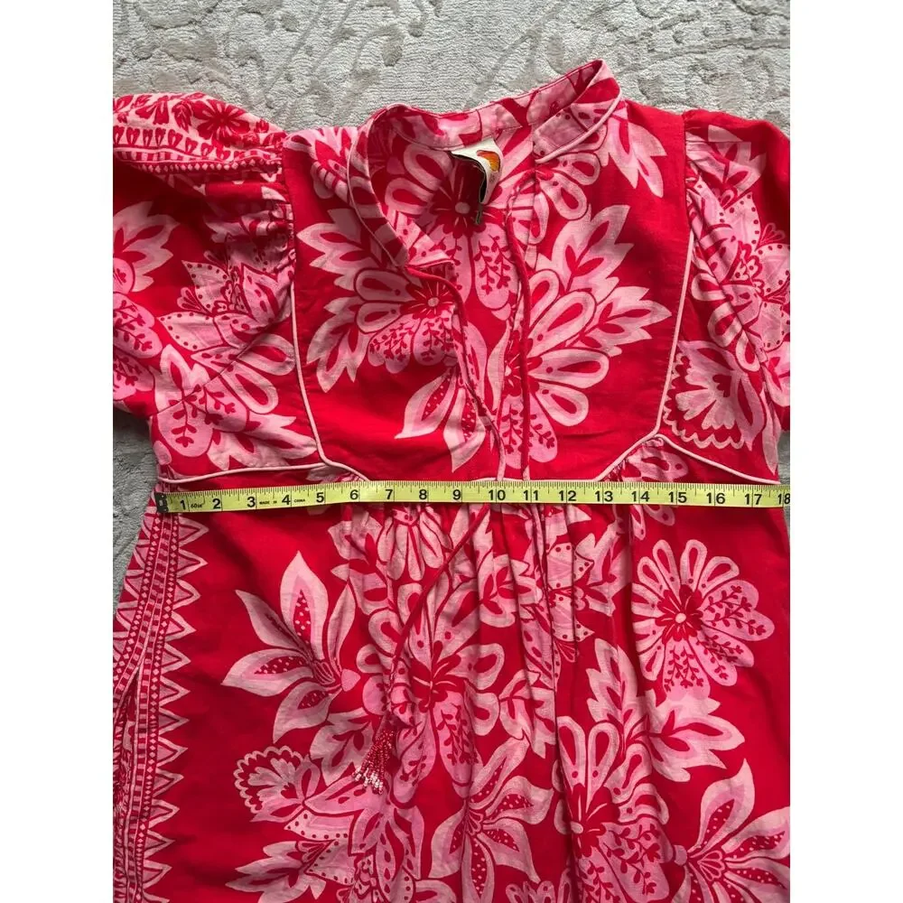 Farm Rio Women Flora Tapestry Red Long Sleeve Mini Dress Small Boho Embroidered - Picture 7 of 8